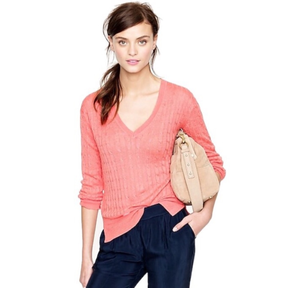 J. Crew Cable-Knit V-Neck Sweater, Beige Sz M